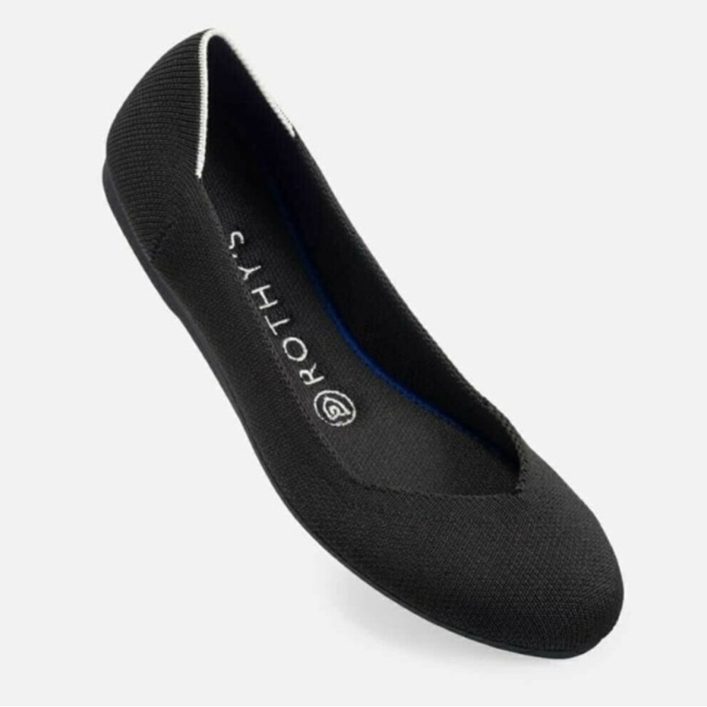 Rothy’s The Flat Black Round Toe Retired Style Size 6 White Halo Sustainable